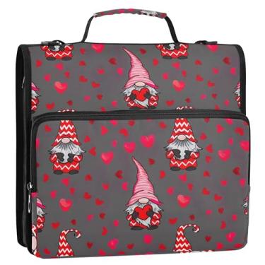 Imagem de Fichários fofos de coração de gnomo dos namorados, 3 anéis, 3 anéis, fichário com zíper, organizador de fichários com alça, bolsa escolar grande, portfólio e estojo para pasta de anel