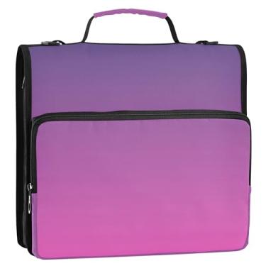 Imagem de Fichários rosa violeta gradiente rosa 3,8 cm 3 anéis, fichário resistente com zíper, bolsa escolar com alça de ombro, estojo de armazenamento de tecido com alça de ombro com alça