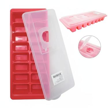 Imagem de Forma Gelo Para 16 Gelos Plástico com Tampa e Abertura para Água 25x10cm - Colorida - PANAMI