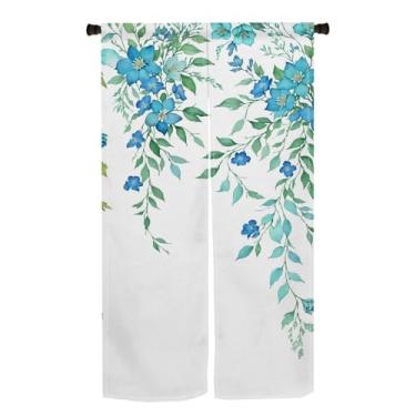 Imagem de Leowefowa Cortina de entrada branca floral primavera azul petróleo flores folhas noren cortina entrada quarto divisória kithchen cortinas banheiro casa restaurante decoração de porta 85 x 139