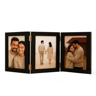 Imagem de Porta Retrato Articulado Moldura Madeira Fotos 10x15CM Vidro Elegante E Prático Adequado Para Salas De Estar E Quartos(Preto)