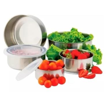 Imagem de Conjunto de 5 Potes em Aço Inox com Tampa Hermética para Armazenamento de Alimentos