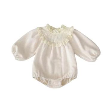 Imagem de Macacão Bebê Caqui Para Menina De 0 a 3 Anos, Outono, Com Renda Em Waf