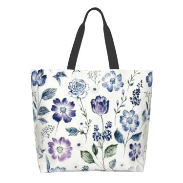 Imagem de Cafl Sacola floral em aquarela, grande, reutilizável, ecológica, bolsa de armazenamento portátil para praia, prática para mulheres, academia, viagens, compras