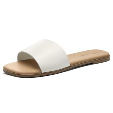 Imagem de Athlefit Sandálias rasteiras femininas de verão, ráfia, bico quadrado, confortável, elegante e casual para viagens na praia, Branco, 37