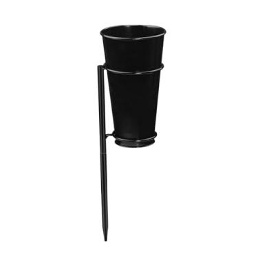 Imagem de Ioensy Vaso para cemitério com estaca para fixação no solo, vaso floral memorial em metal preto para decoração de túmulos, suporte para flores para gramado, S