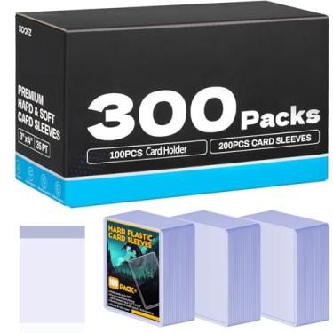 Imagem de 300 capas de cartão de carga superior para cartas, protetores de cartão de beisebol premium Sooez 35PT 7,6 cm x 10,2 cm, suporte de cartão de plástico rígido, cartas de jogo de futebol esportivo para