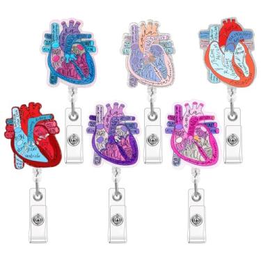 Imagem de 6 peças porta-crachá cardíaco retrátil, clipe para cartão de identificação, anatomia, engraçado, suporte para crachá de enfermeira, clipe jacaré, para médico, estudante, professor, escritório, clínica
