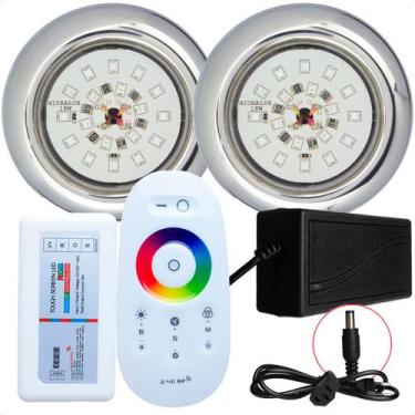 Imagem de Kit 2 Refletores Led 18w RGB Inox e Comando para Iluminação Piscina - 