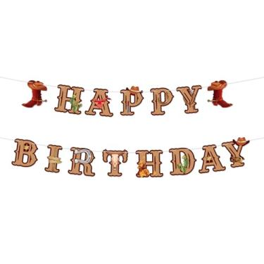 Imagem de Faixa de Aniversário com Tema Cowboy do Velho Oeste, Faixa de Aniversário Pré-Montada 3m com Chapéu Cowboy Ferradura e Cacto Para Decoração Festa Tema Rodeio do Velho Oeste