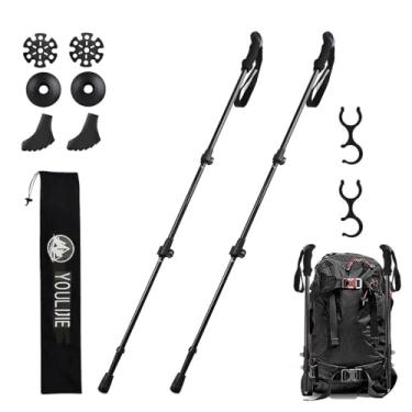 Imagem de Bastões de trekking 100% fibra de carbono – Bastões dobráveis e ultraleves ajustáveis de 3 seções para caminhada com aderência de espuma vinílica acetinada, travas rápidas para homens e mulheres