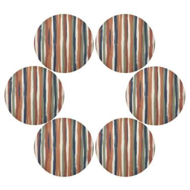 Imagem de Wassud Jogo americano conjunto de 6 tapetes de mesa redondos com pinceladas terrosas para cozinha e jantar tapetes laváveis resistentes ao calor para decoração de mesa 39 cm