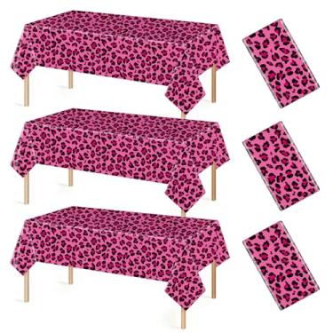 Imagem de ROLYTA 3 peças de toalha de mesa de plástico descartável com estampa de leopardo, 137 x 272 cm, decorações de festa com estampa de guepardo, para aniversário, chá de bebê, casamento, noite das meninas