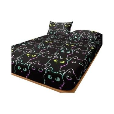Imagem de Lençol Ajustável Fosco Com Estampa De Gato Pequeno, Capa De Cama Com D