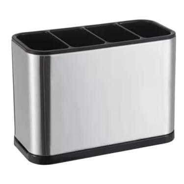 Imagem de Escorredor porta talheres inox com quatro divisões organizador compacto para utensílios com drenagem eficiente para cozinha