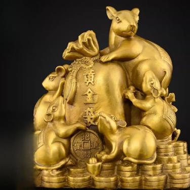 Imagem de FENNYYAR Enfeite de mascote do zodíaco chinês com mouse de cobre, 15 cm, decoração de mesa de sala de estar, artesanato