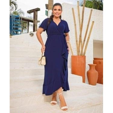 Imagem de Vestido Longuete Cátia Moda Evangélica Feminina - Miss Flower, Marinho