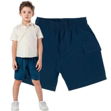 Imagem de Bermuda Infantil Menino Escolar Bolsos Cargo Tactel Uniforme - VRASALO