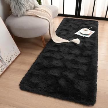 Imagem de Tapete Passadeira Felpuda Peluda 2,00x0,60 Antiderrapante para Corredor Sala Quarto Beira de Cama(Preto)