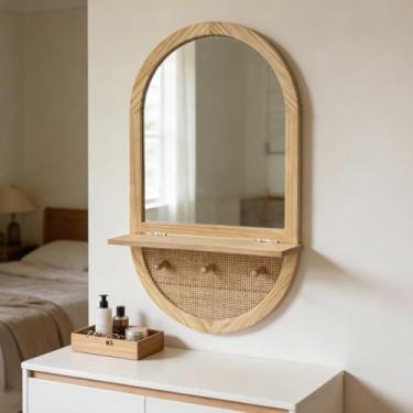 Imagem de BAODANFU Espelho de parede com prateleira e gancho, espelhos decorativos para entrada, banheiro, quarto