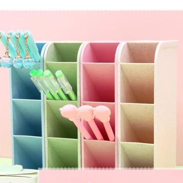Imagem de Suporte de Caneta Inclinado 4 Grelhas Multifuncional Porta-Estojos Plástico para Mesa Caixa Armazenamento Escritório