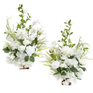 Imagem de Ling's Moment Arranjos de flores artificiais de 44,5 cm de altura, 2 peças, decorações de cadeira de corredor de casamento, lírio, branco, verde, centros de mesa para cerimônia, recepção, rosa, floral
