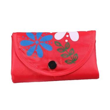 Imagem de Bolsa feminina dobrável, moderna, floral, estampada, casual, sacola de compras de grande capacidade, sacolas de presente, Vermelho