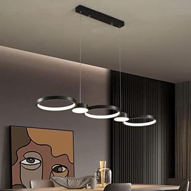 Imagem de Luminária pendente LED moderna, dimerizável com controle remoto, preta, para mesa de jantar, com altura ajustável, ideal para sala de estar, escritório, sala de estudos e quarto.