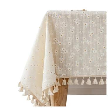 Imagem de Toalha de mesa floral de algodão, decoração de mesa de chá, capa de mesa retangular para cozinha, casamento, sala de jantar (bege, 140 x 300 cm)
