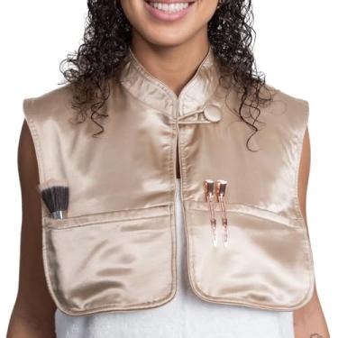 Imagem de MONII Capa de cabelo e maquiagem - absorvente de água | Vários bolsos | Material de algodão e cetim | Champange claro | Tamanho S-M | Botão de cetim