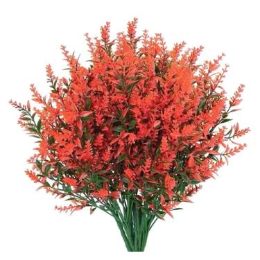 Imagem de 5 peças/ramo de flores artificiais de plástico lavanda planta falsa decoração de casa jardim casamento decoração DIY buquê de noiva doméstico (vermelho escuro)