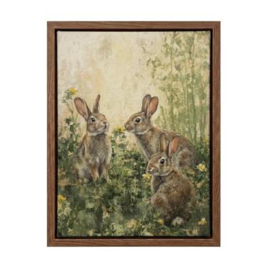 Imagem de Arte de parede em tela Coelhinho da Páscoa 30,5 x 40,6 cm emoldurado - Coelhos vintage em aquarela em prado de flores silvestres - Decoração de parede de casa de fazenda de primavera para sala de