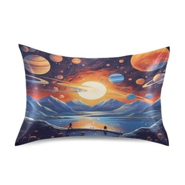 Imagem de xigua Fronha de cetim com pintura espacial para cabelo e pele, lavável à máquina, antiderrapante, refrescante, almofada, padrão com fecho de envelope, 51 cm x 66 cm