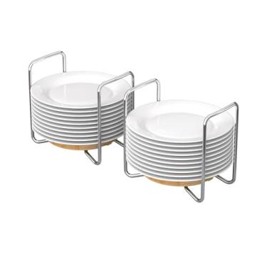 Imagem de APRTAT Escorredor de pratos de bambu ajustável - Escorredor de pratos de aço inoxidável 304 para cozinha | Essenciais de balcão para organização e secagem eficientes de pratos (natural, 2 x pequenos)