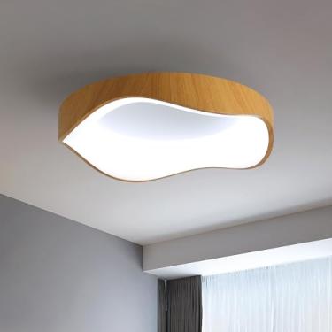 Imagem de Luminária de teto LED moderna, dimerizável e minimalista, com acabamento em madeira, 40 cm, 3000K-6500K, proteção para os olhos, ideal para sala de estar, quarto, cozinha e corredor.