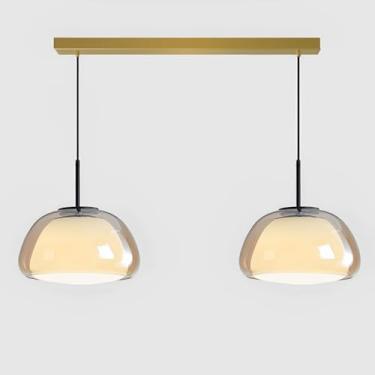 Imagem de Luminárias pendentes modernas de vidro, lustre para ilha de cozinha, luminárias pendentes lineares de 2 lâmpadas, lustres simples para interiores, ideais para sala de jantar, quarto e escrit