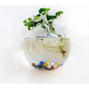 Imagem de Vaso de Parede Criativo Artesanato Vidro Hidropônico Transparente Semi-Circular Decorações para Casa com Plantas e Flores Água Vasos Planta Globos Claro Moderno Estiloso Decoração Sala Estar