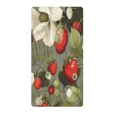 Imagem de Blueangle Lençol de berço padrão para berço infantil - Lençóis de algodão macio e respirável com estampa de flor de morango (492)