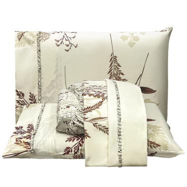 Imagem de Jogo de Lençol Lislie Casal 4 Peças MicroPercal 300 Fios Estampado Floral - Ramo Damasco - 100% Poliéster