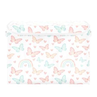 Imagem de Burbuja Caixa de armazenamento de borboletas arco-íris com tampa e alças, grande caixa de armazenamento dobrável para prateleiras armário quarto escritório organizador