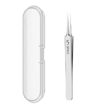 Imagem de Pinças de cravo: 5 pontas ultrafinas de precisão de aço inoxidável com estojo de armazenamento transparente, adequado para casa Faci, StraightHead