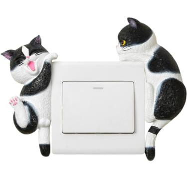 Imagem de Placa decorativa para interruptor de luz de gato, mini estatuetas de gato fofas para interruptores de luz, decoração de parede engraçada, mini animais de resina para decoração de quarto, presentes de