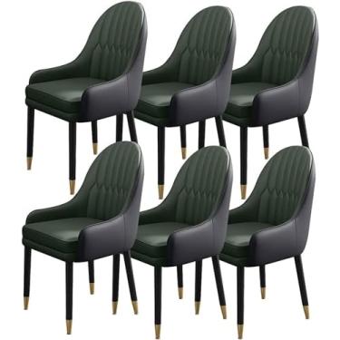 Imagem de RROUAN Cadeira de jantar de couro PU, conjunto de 6 cadeiras de recepção de negociação de hotel, cadeira de cozinha com pernas de madeira, cadeira de maquiagem nórdica moderna