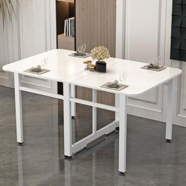 Imagem de Mesa de jantar dobrável de madeira maciça, mesa de jantar com suporte de aço carbono, mesa de cozinha dobrável multifuncional com almofadas ajustáveis, dobrável em 3 formas, para cozinha, quarto (cor: