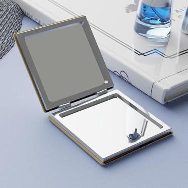 Imagem de Espelho de maquiagem portátil de bolso compacto personalizável design fofo para desktop, viagens, tirar fotos, amarelo