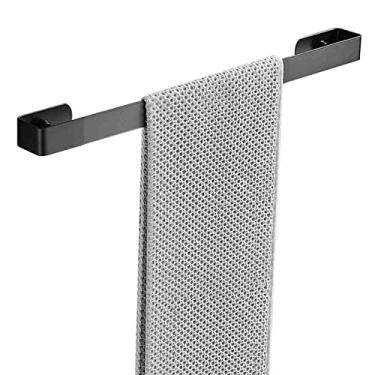 Imagem de Toalheiro montado na parede prateleira de toalha de aço inoxidável sem perfuração adesivo barra única para banheiro cozinha (preto 40 cm)