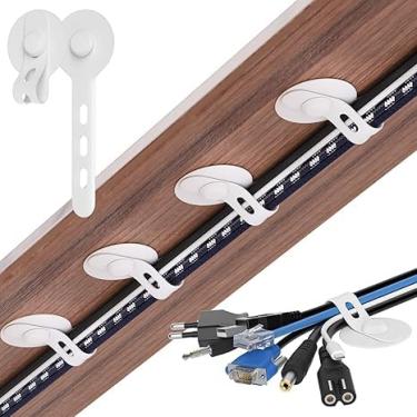 Imagem de Gerenciamento de cabos sob a mesa, organizador de cabos de silicone autoadesivo ajustável, suporte de cabo resistente reutilizável sob a mesa para escritório, casa, escola (10 peças, branco)