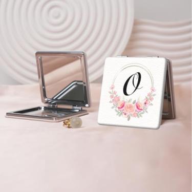 Imagem de Espelho de maquiagem portátil Flower Alphabet Series, mini espelho portátil dobrável, espelho de contorno quadrado portátil de dupla face, adequado para todos em qualquer ocasião