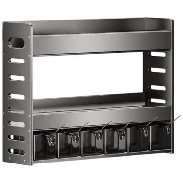 Imagem de Porta-temperos, organizador de especiarias, suporte para especiarias, suporte de temperos, suporte de tempero de 3 níveis montado na parede com 6 potes de temperos para cozinha, organizador de
