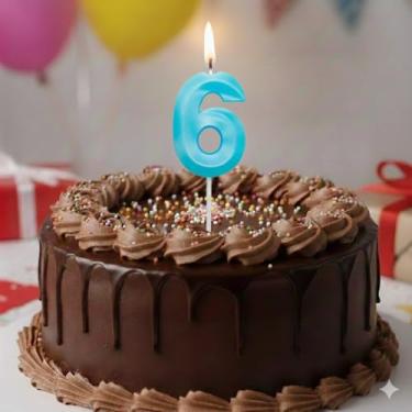 Imagem de Vela De Aniversário Design Número Com 7Cm Silver Festas Azul Claro (Número 6)